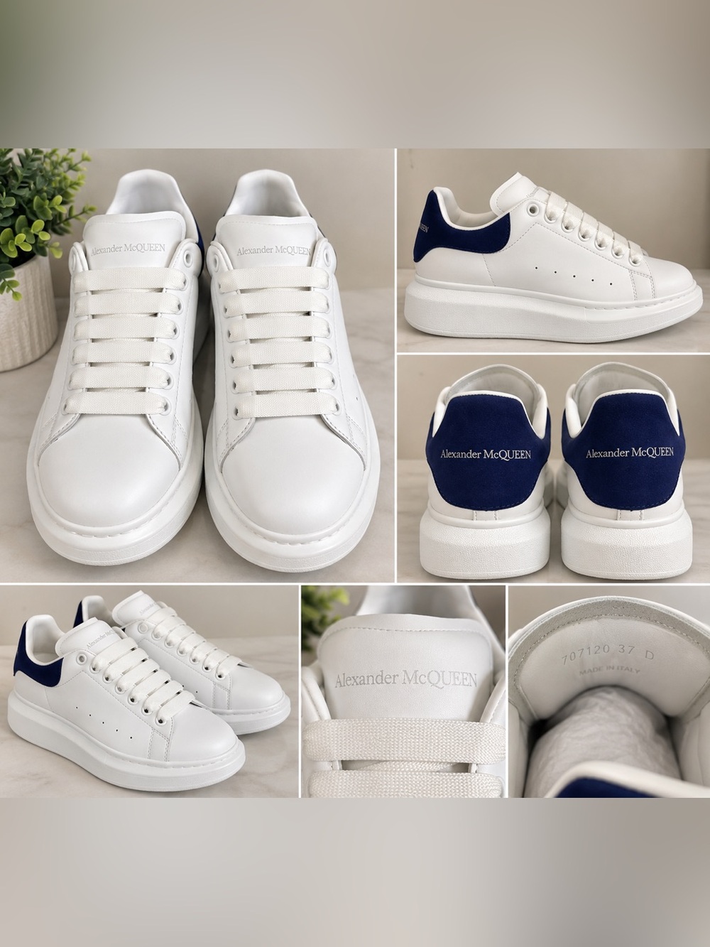 Alexander McQueen White Oversized Sneakers Blue Heel Tab